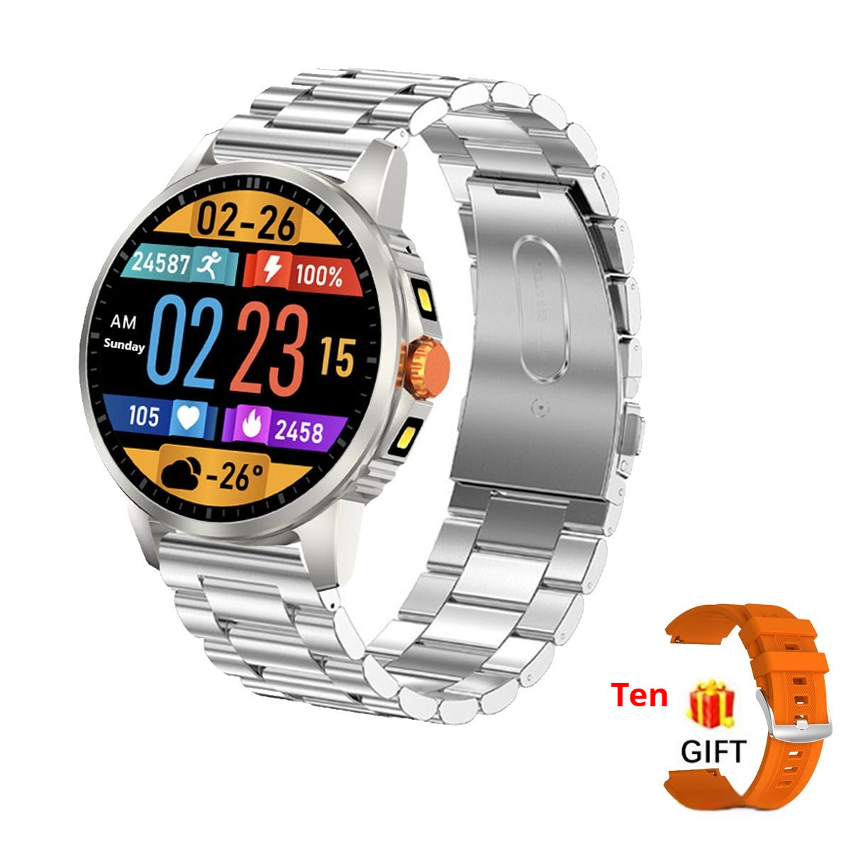 V5 Smartwatch écran rond avec double lampe de poche et Bluetooth
