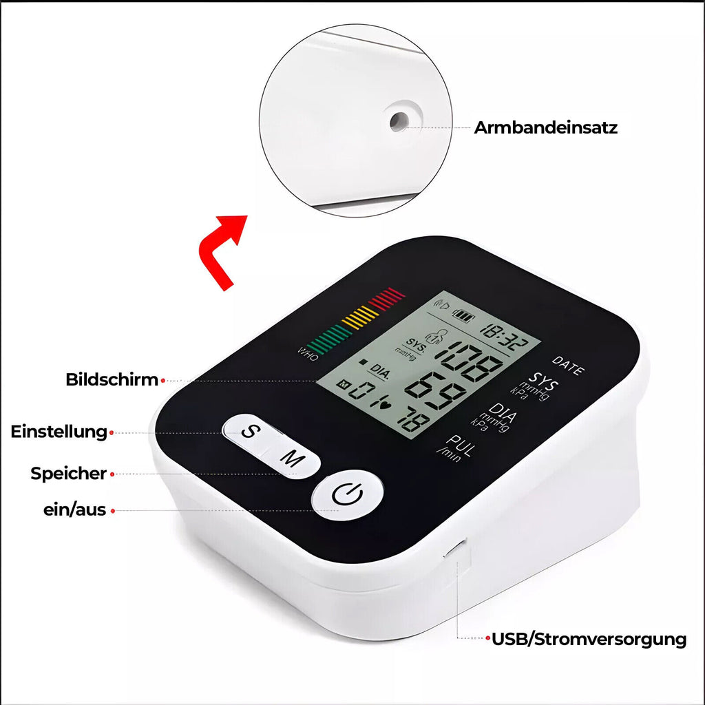 Moniteur de pression artérielle numérique Moniteur de pression artérielle à haut bras à écran LCD Taux cardiaque automatique M