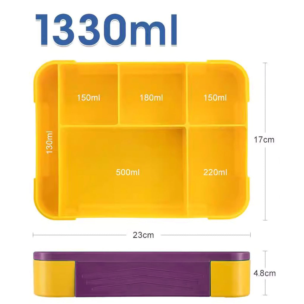 Boîte de rangement avec compartiments – Boîte à déjeuner en violet et jaune – fournitures de fête