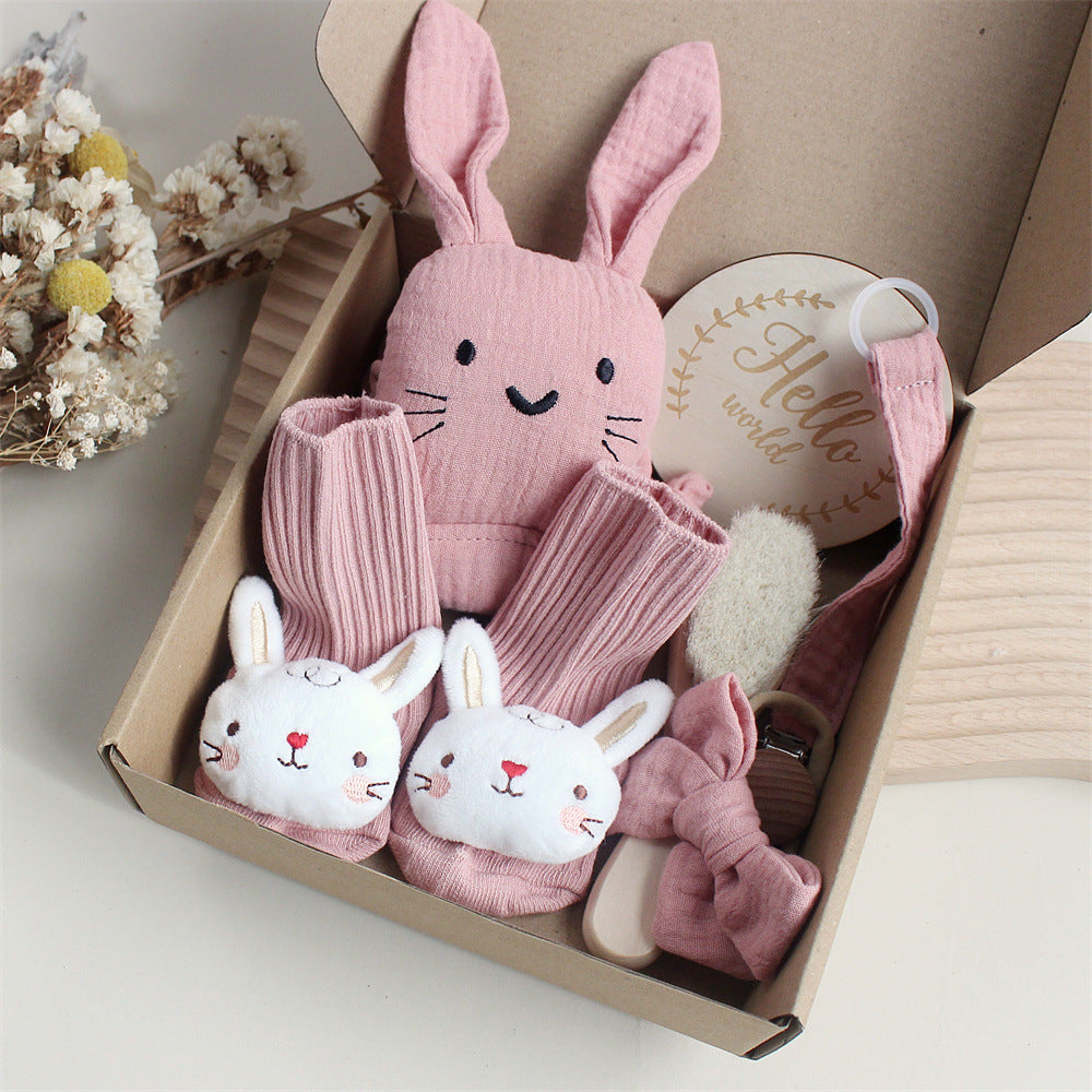 Bébé lapin Lion Appasing Serviettes Chaussettes Saliva Serviette Laver Cadeau Boîte Newborn Bite Anneau Cheveux B