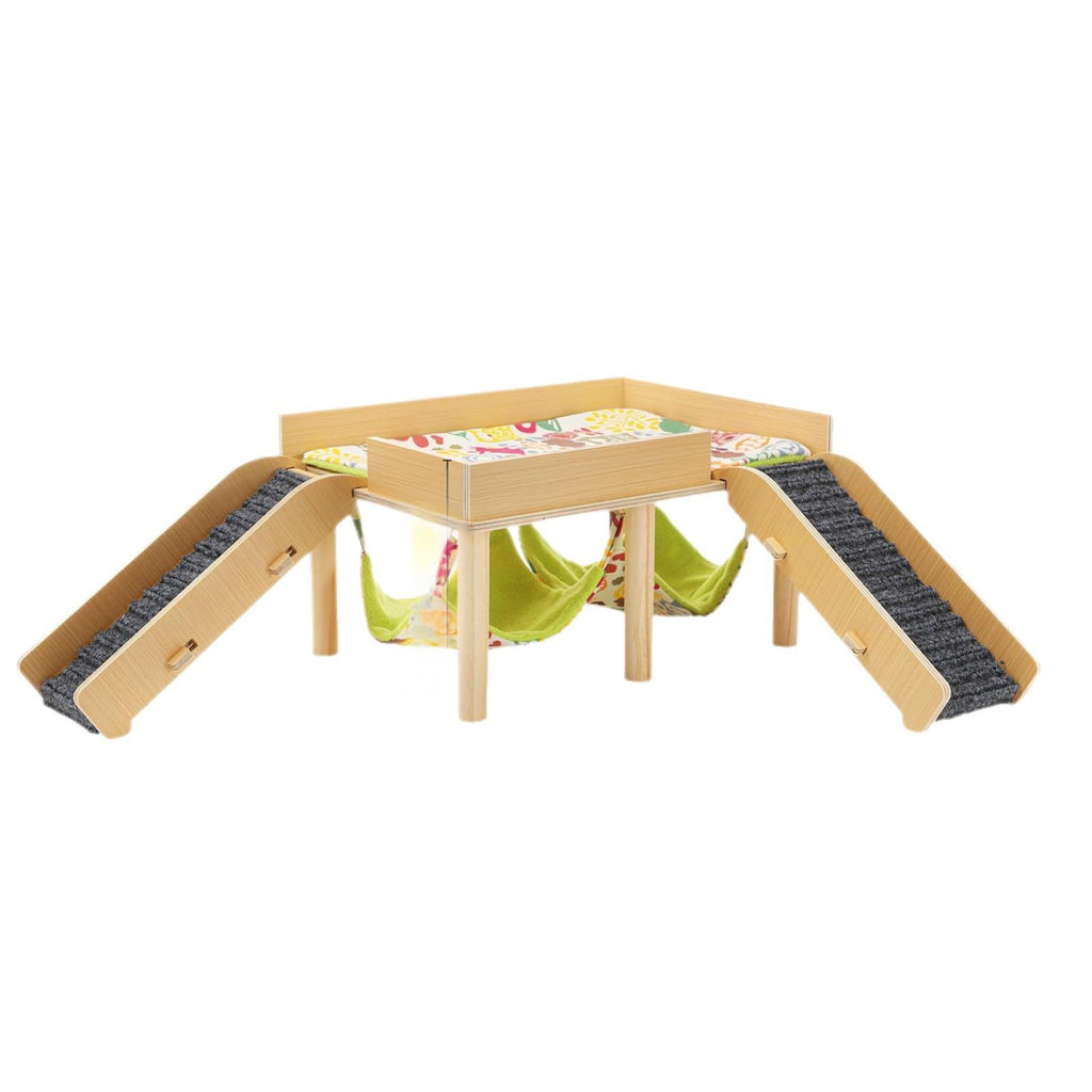 Nest double hamac de Guinée en bois avec un design amovible et une échelle pour les cages pour animaux de compagnie