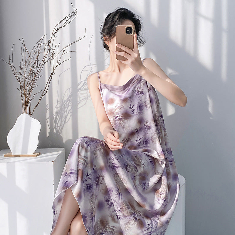 Femmes Pyjama coton-argent Haute-fin automne et robe longue printemps Vêtements de salon