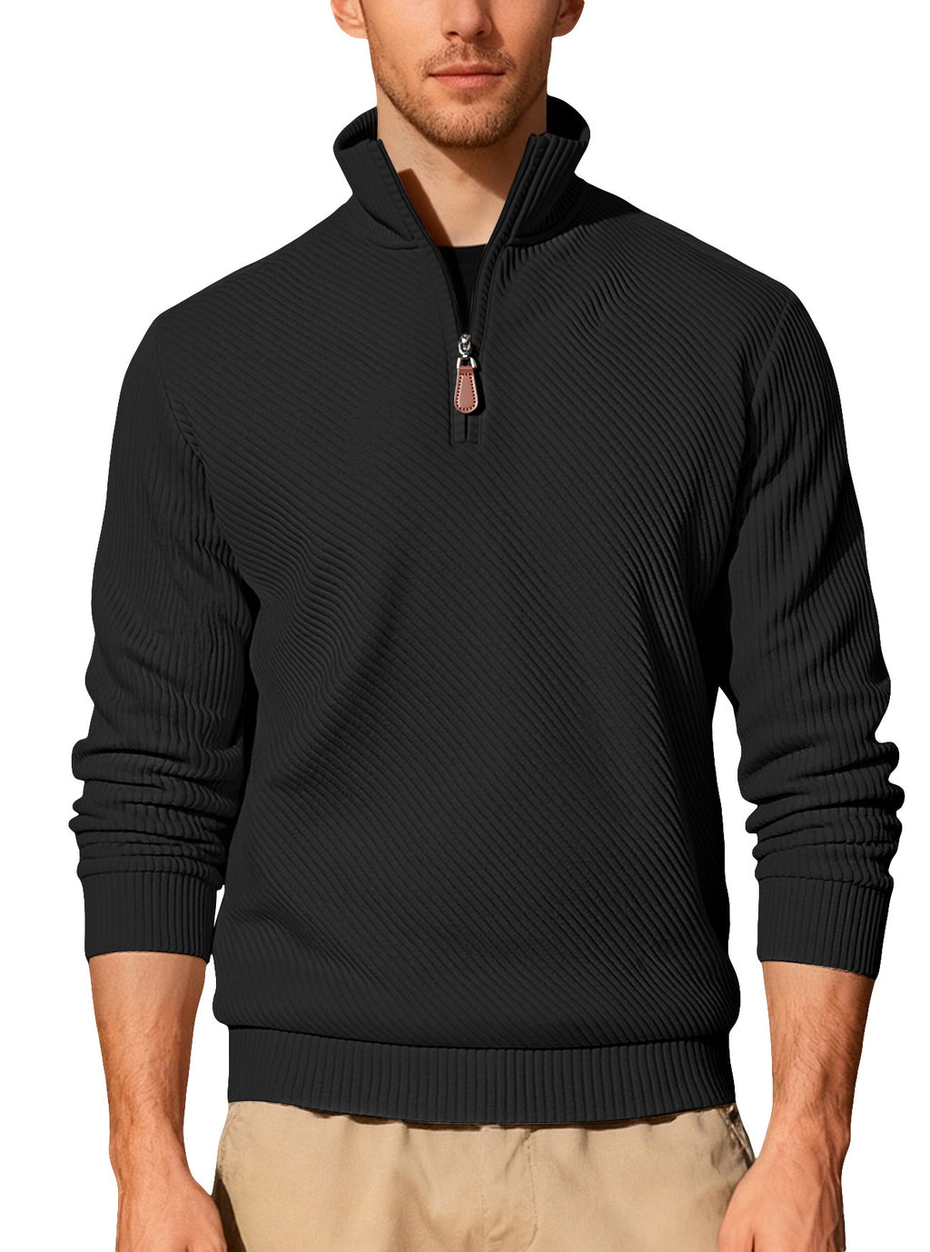 Arrivée Homme Twill Jacquard Ribbed demi-zip manches longues Plus Taille Sports Casual Sweatshir