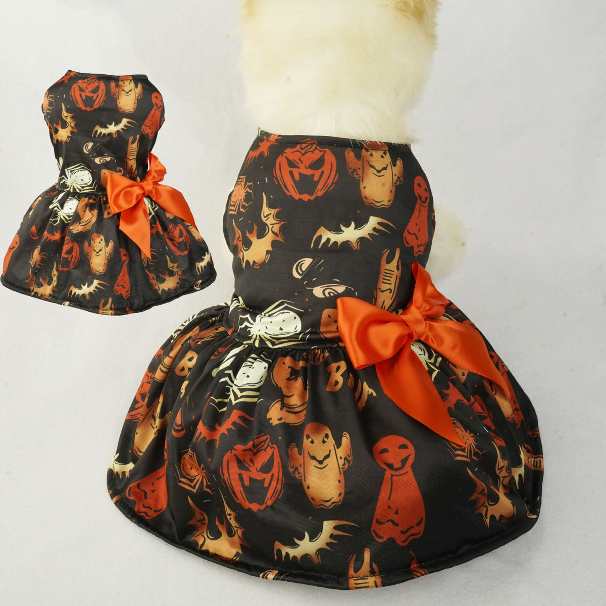 Halloween Petit Dog Vêtements Pet Robe Pumpkin Imprimer Robe Chihuahua Yorkie Mesh Robe Pet