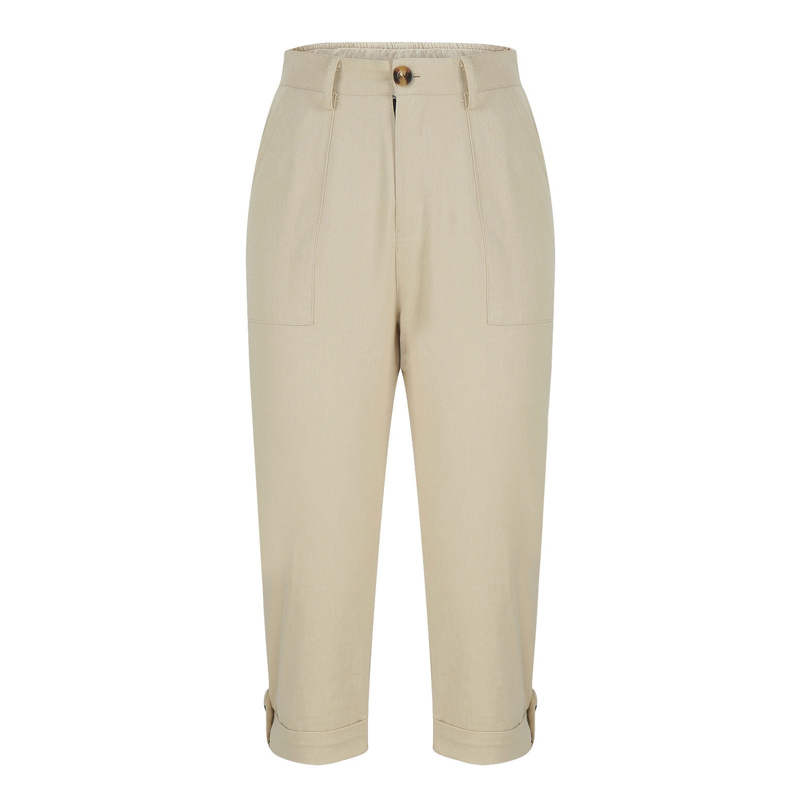 Vêtements de travail en couleur solide pour femmes Pantalons taille bouton Pantalons oreille Design Pantalons de jambes courbés pour femmes