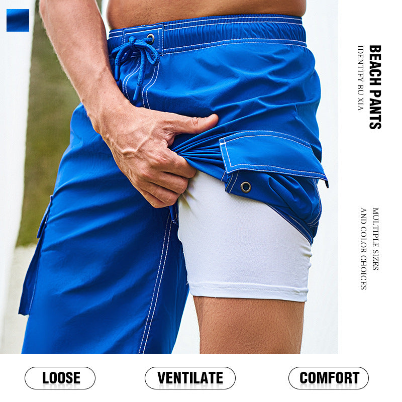 Été homme Jogger Solid Couleur Knee Beach Pantalon Casual Short confortable Short extérieur