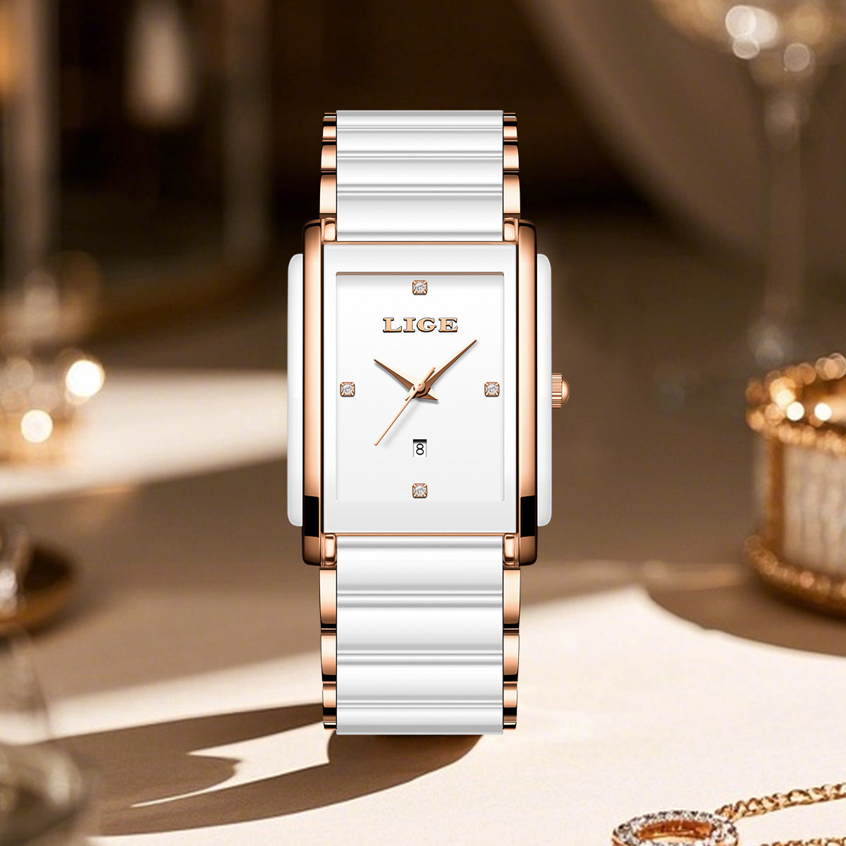 Mode Céramique en acier inoxydable couple montres Quartz montre