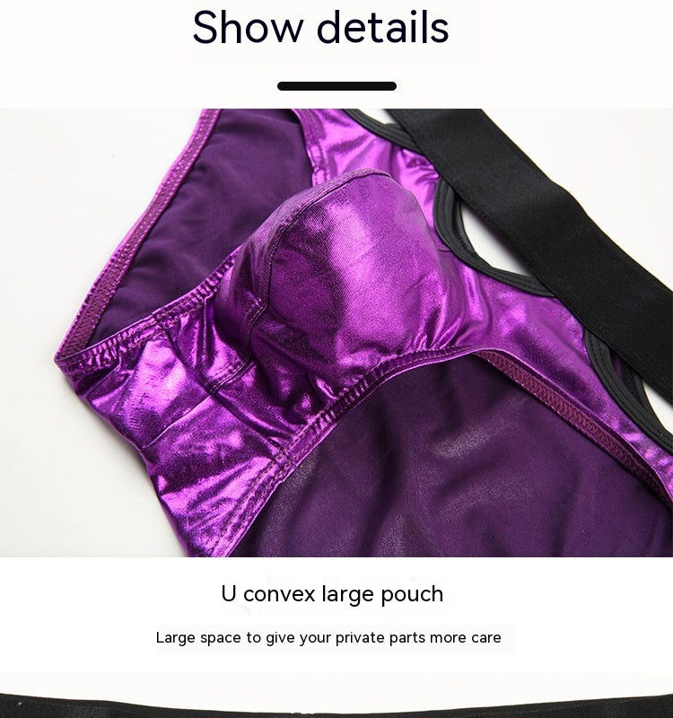 Bronzing Brevet Cuir Glossy Hollow Stage Performance Briefs