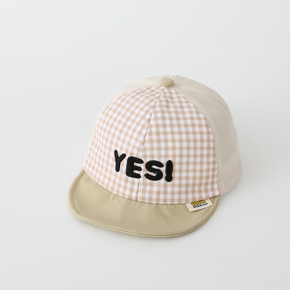 Été Garçons et Filles Plaid coloré Mesh Breathable Mignon OUI Lettre brodée Baseball