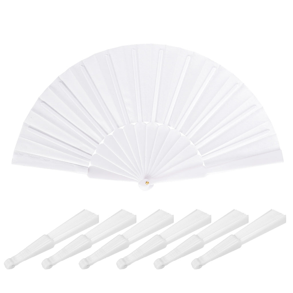 Ensemble de 6 éventails à main pliante en blanc - Élégants éventails pour les mariages et fêtes d'anniversaire - Fête