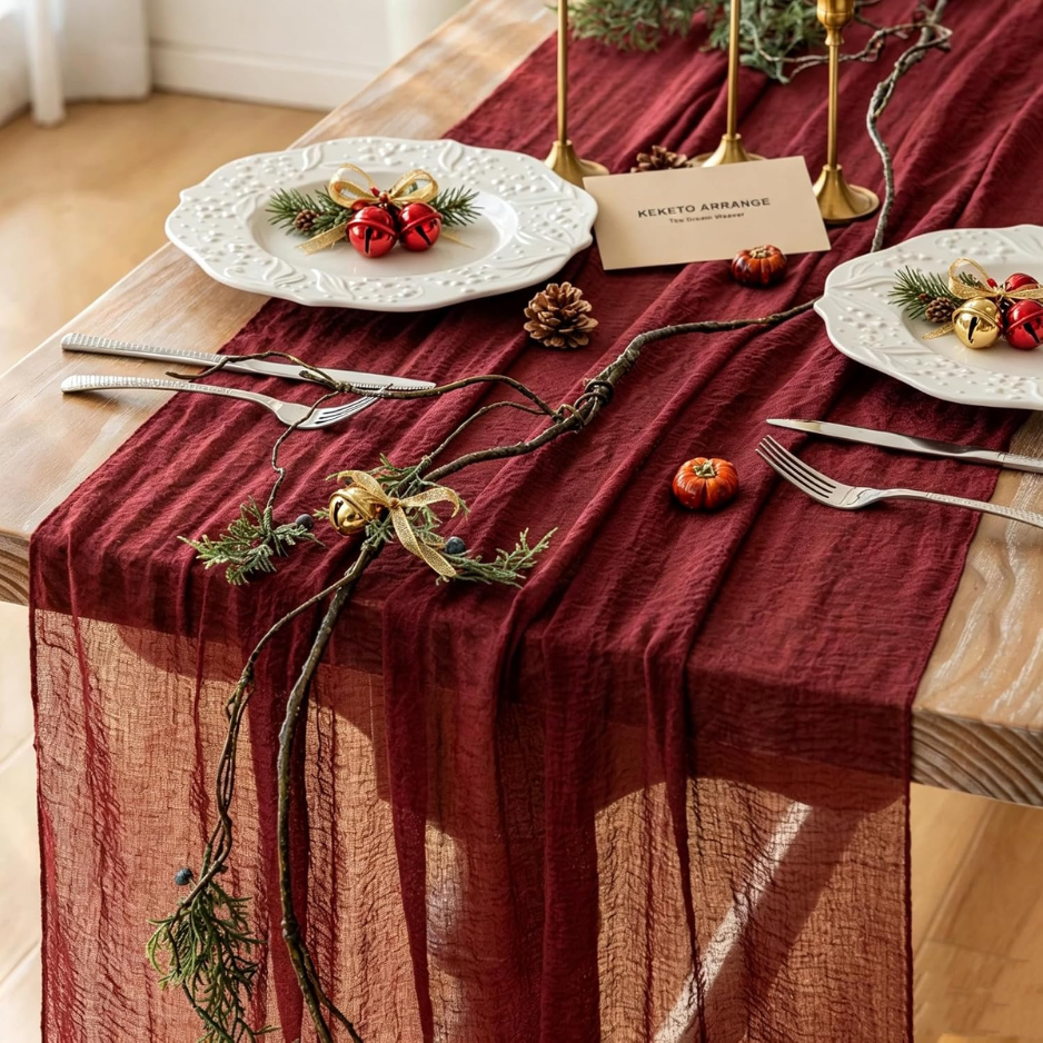 Décorations de Noël d'automne Burgundy Cheesewen Table Runner 120 pouces