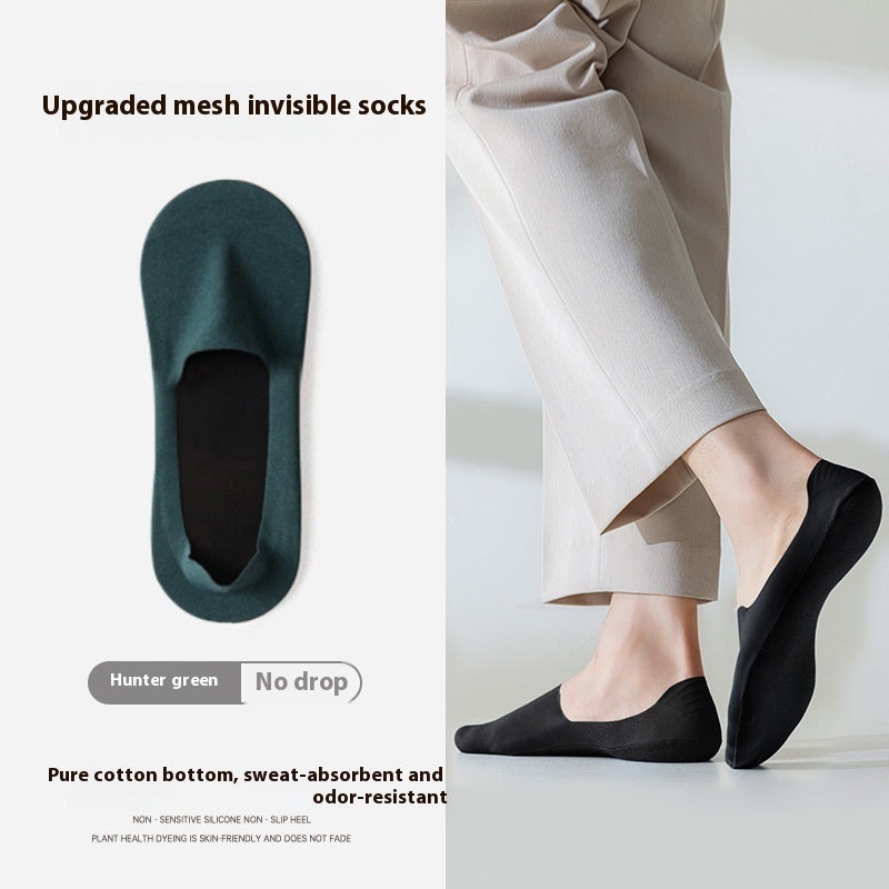 Chaussettes invisibles en coton pur antidérapant pour homme
