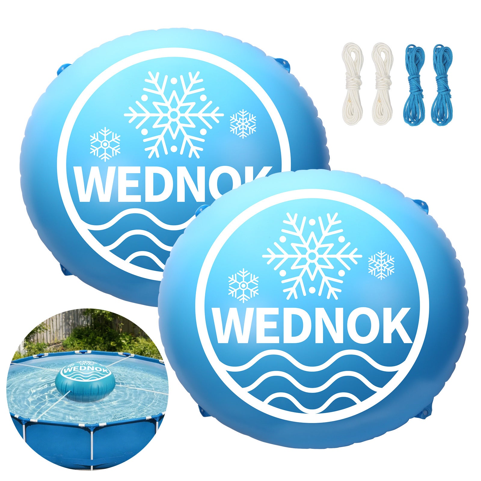Coussin d'air de piscine - 2 coussins bleus et 2 ropes blancs pour les fêtes d'été - Accesseur de soirée