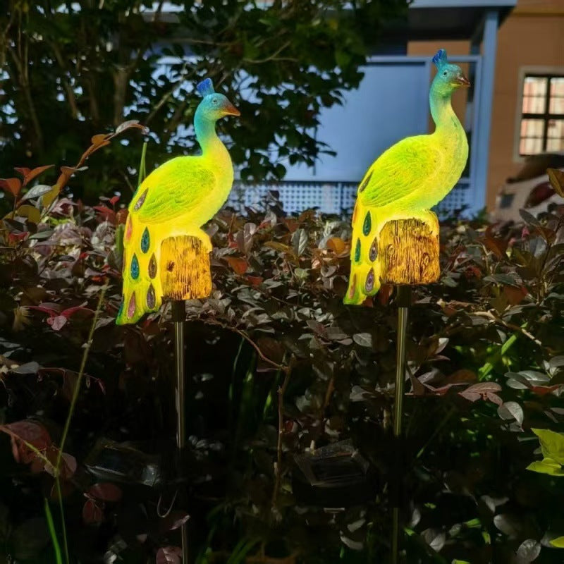 Lampe de paysage à paon solaire résine