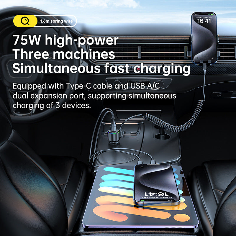 Super car charger comes with a spring cord