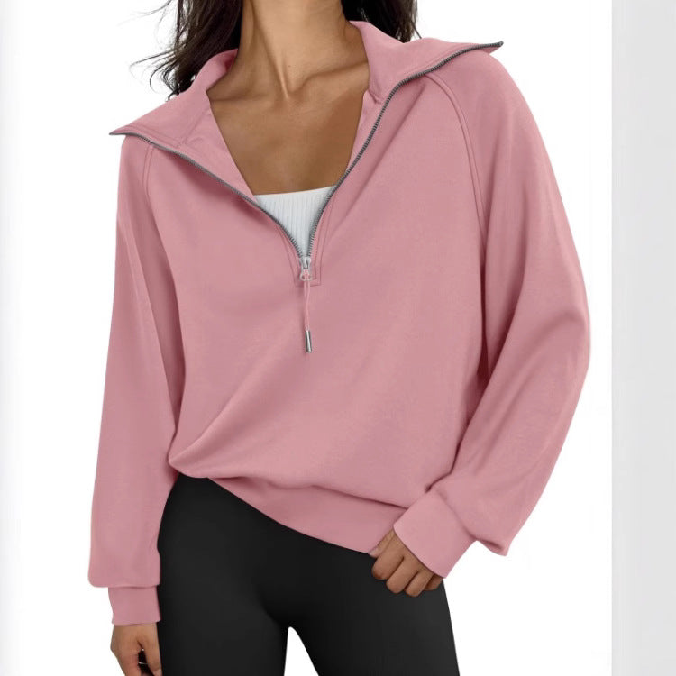 Sweat-shirt à manches courtes demi-zip pour femmes