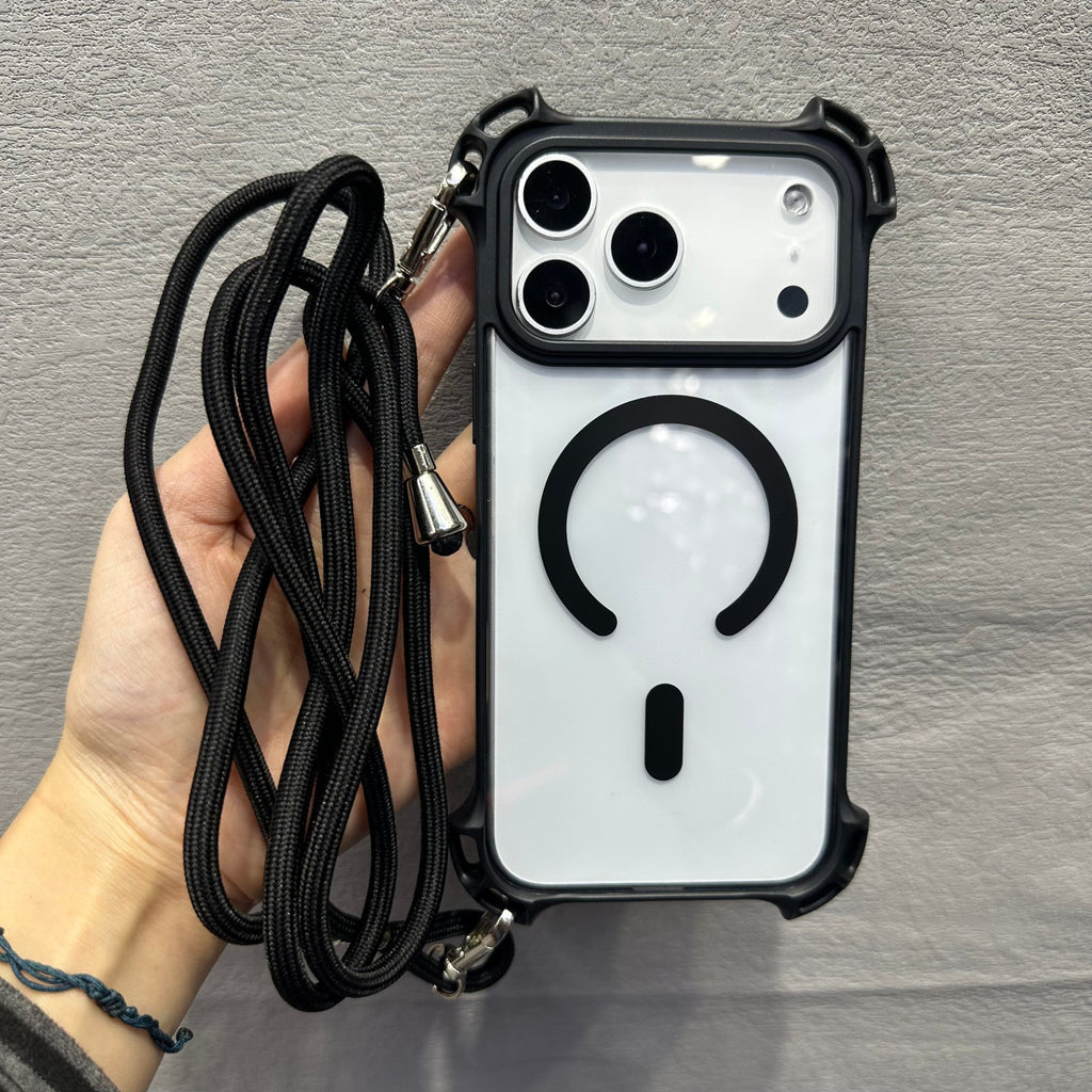 Magnétique Four Corner Drop Housse de téléphone avec une lanière diagonale