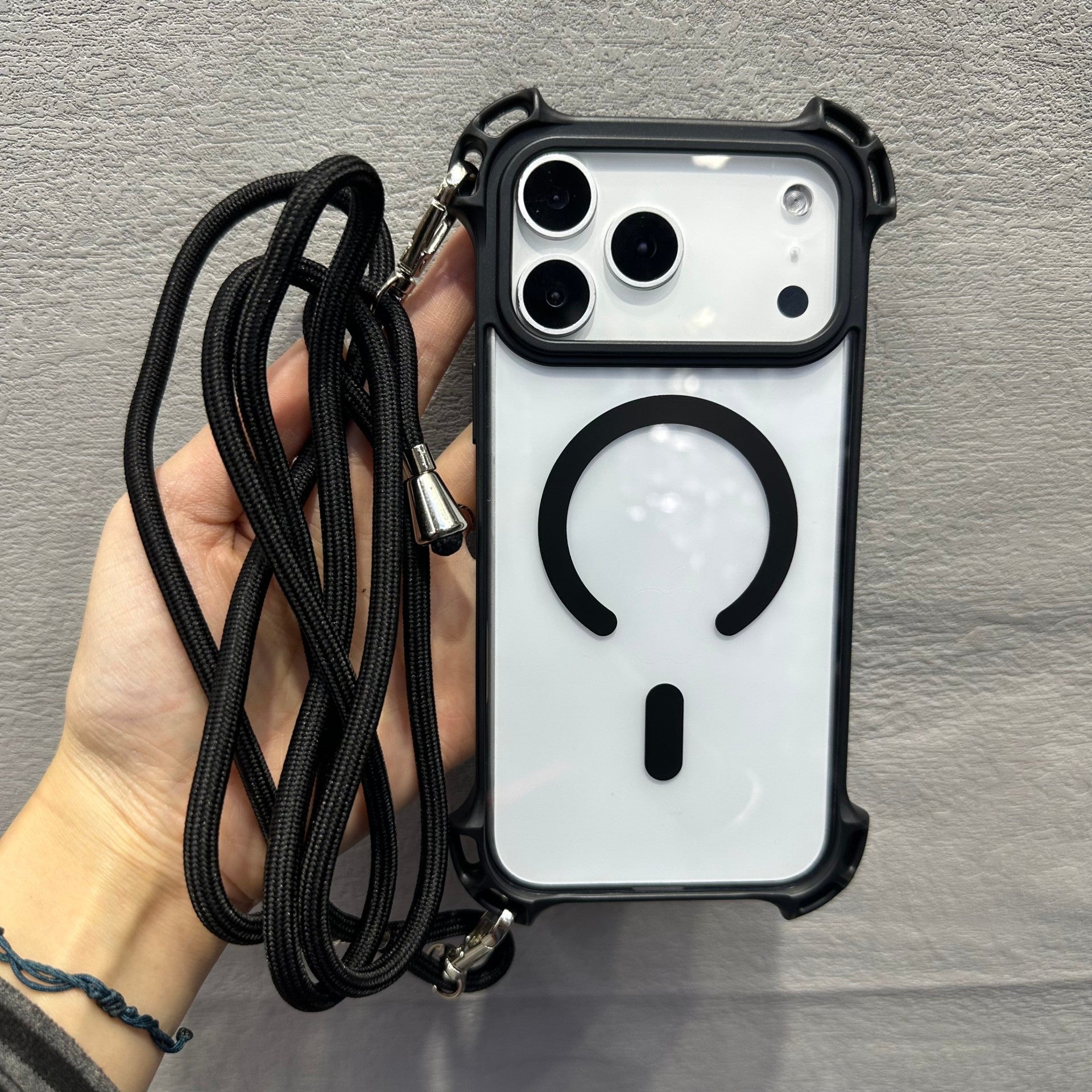 Magnétique Four Corner Drop Housse de téléphone avec une lanière diagonale