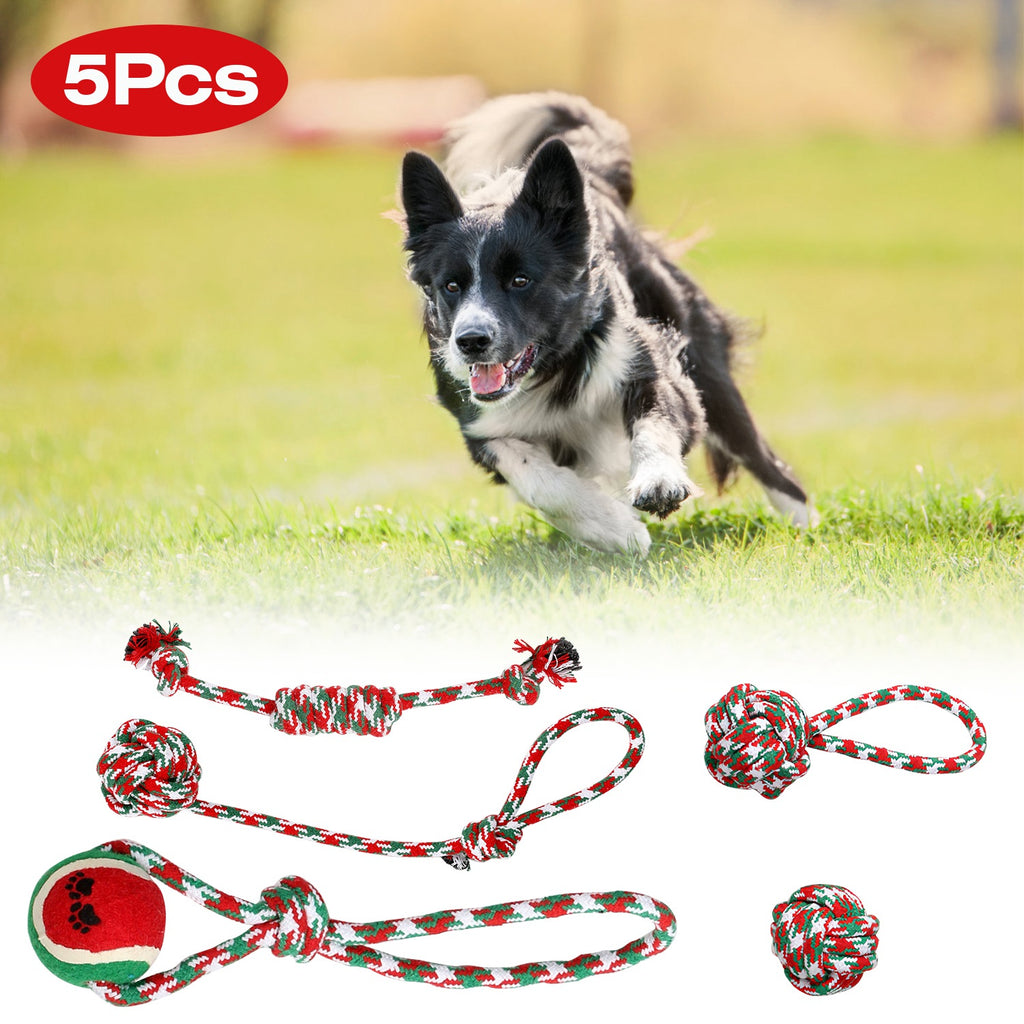 Ensemble de 5Pcs Rope de chien de Noël Jouets de Chew Jouets interactifs de chien Set pour chiot petit moyen A
