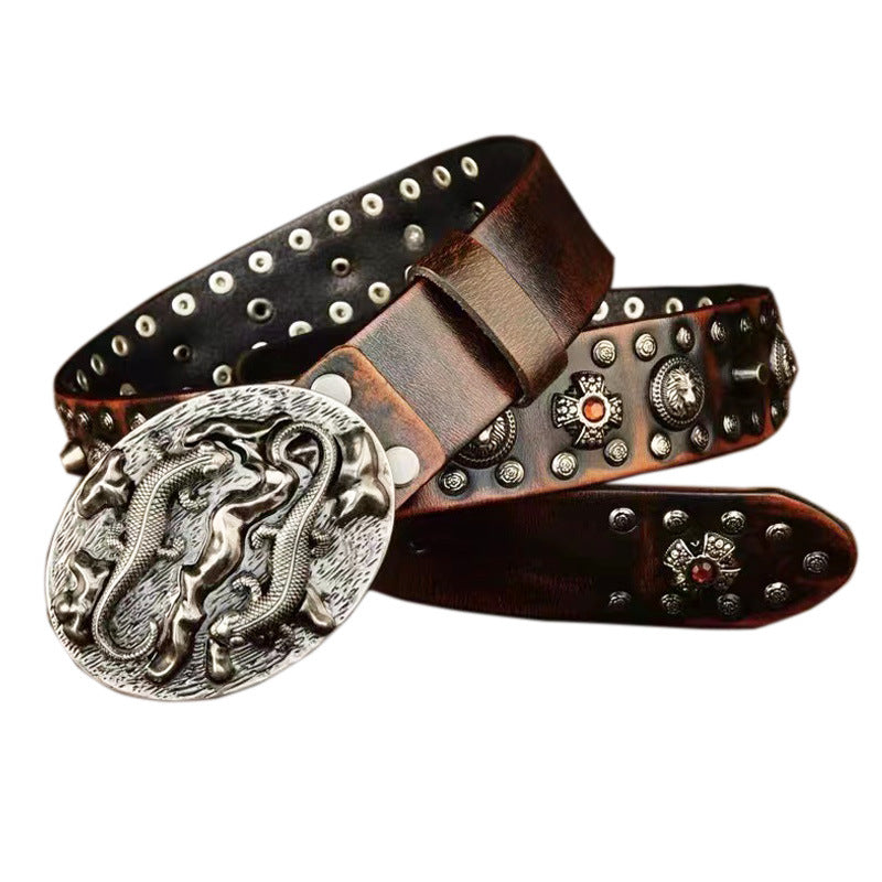 Personnalité Punk Rivet Ceinture en Cuir Homme Performance