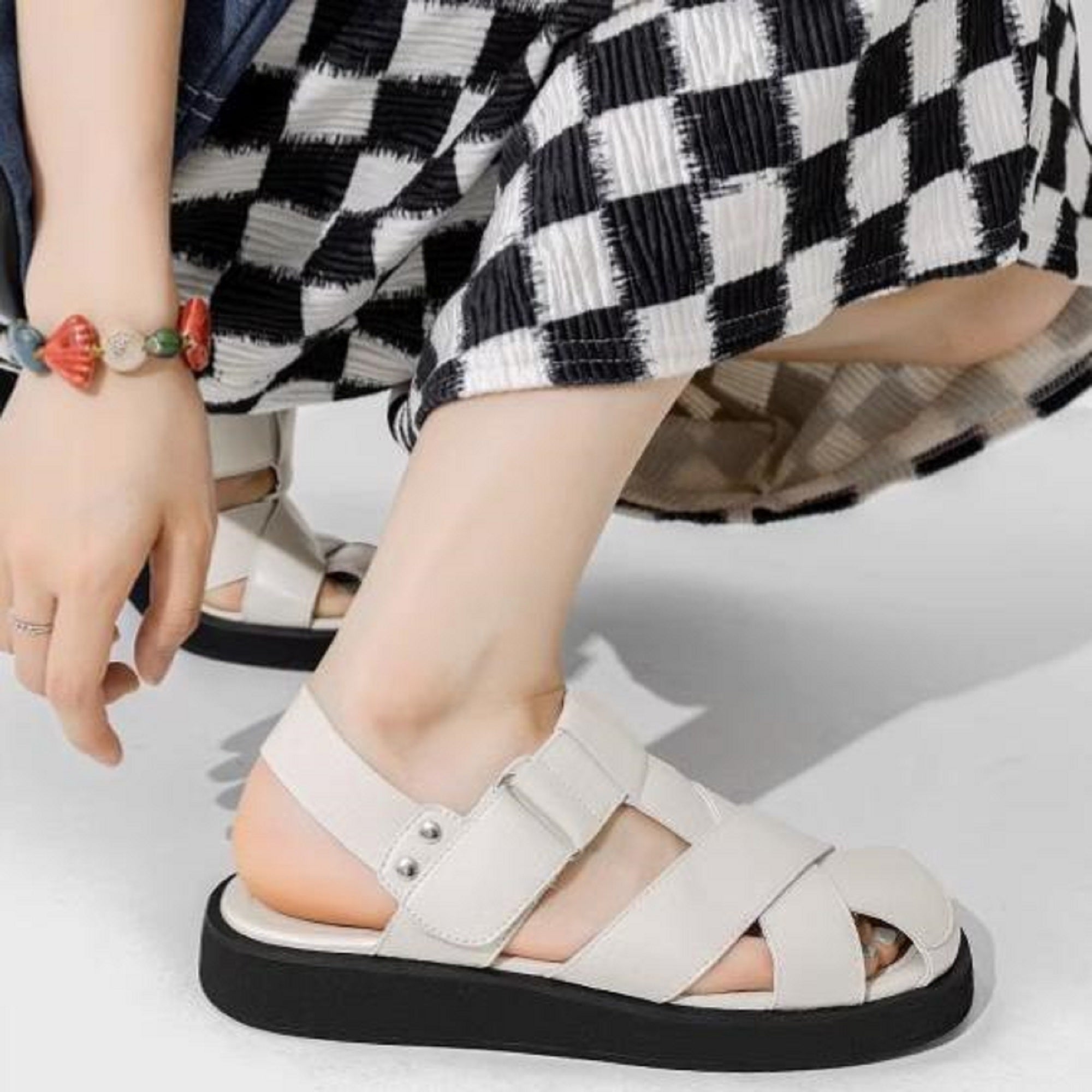 Femmes Minimalist Crisscross Woven Closed Toe Platform Slingback Sandales Matching Casual Da