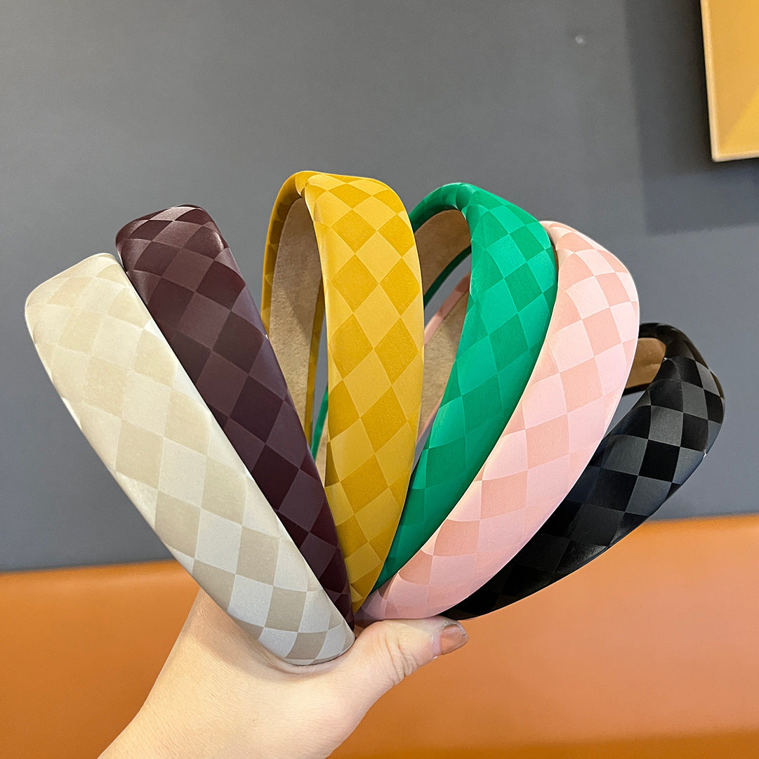 Retro Mode Cuir Haut Crâne Haut Chessboard Bandeau d'éponge Lattice
