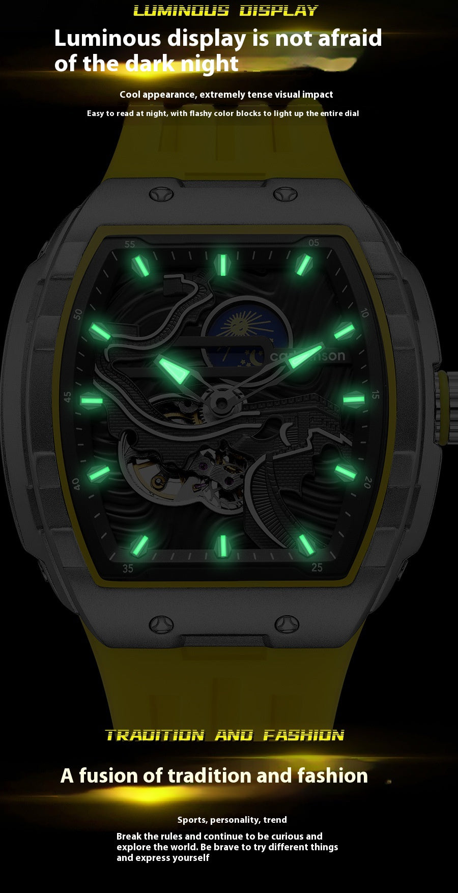 Montre automatique Hollow Homme Montre mécanique étanche lumineuse