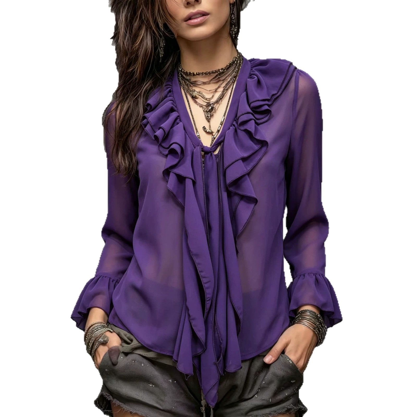 Bohemian Chiffon Voir à travers Blouse volante pour les femmes