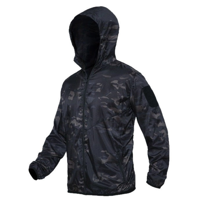 Séchage rapide Camouflage Skin Suit Tactical Hooded Outdoor Windbreaker avec desi respirant