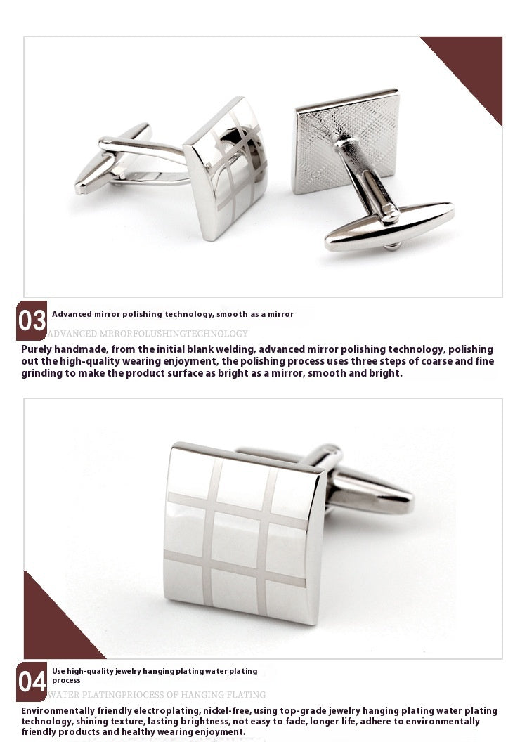 Chemise française en Plaid carré Men's Cufflinks Cufflink
