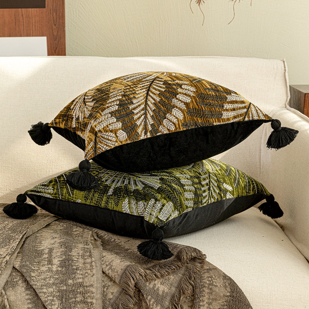 Haut de gamme Vintage de luxe foncé émeraude vert Feuille broyée Velvet lancer Oreiller