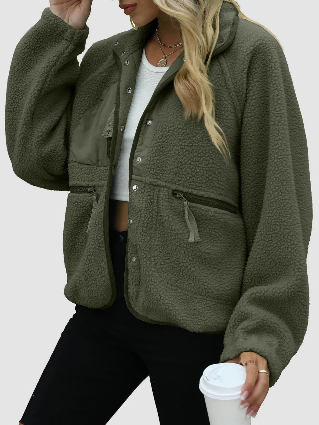 Veste en peluche cardigan courte Laine d'agneau