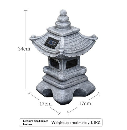 Solar Powered Stone Tower Lampe Chinese Style Lanterne Sol Standing Paysage Orname