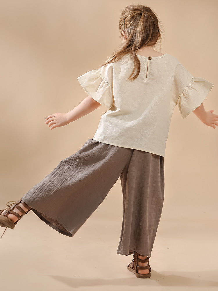 Pantalon à jambes longues haute taille rétro pour filles