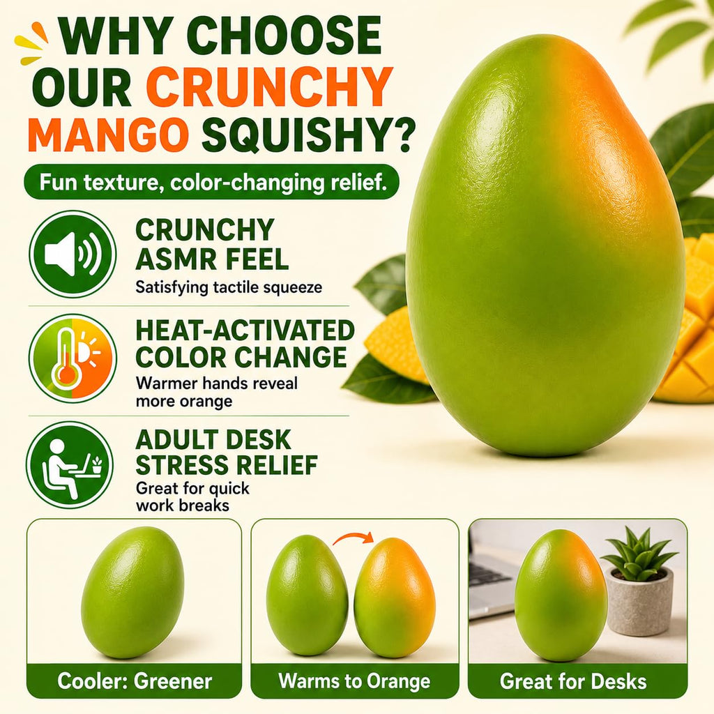 1pc Crunchy Mango Squishy ASMR Squeeze Stress Relief Fidget pour adultes Crunchy ASMR Experi