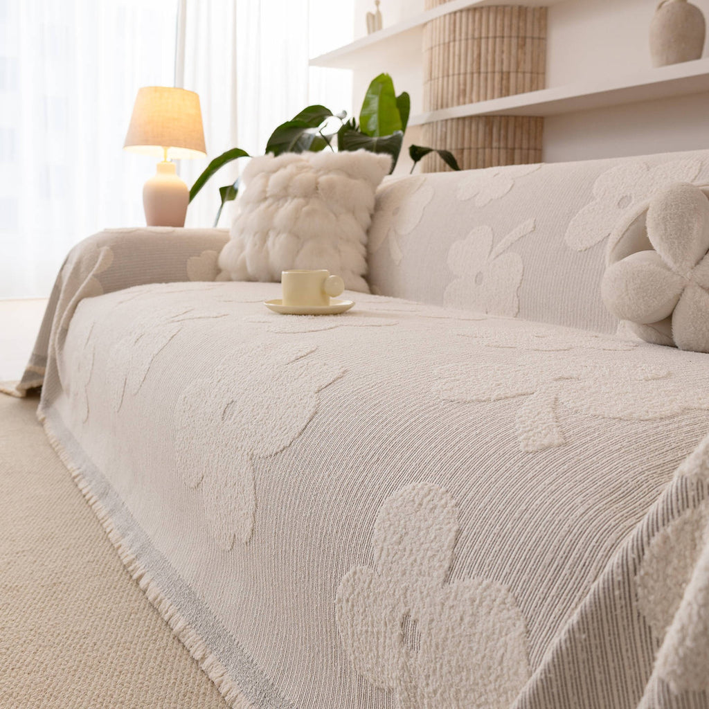 Couverture de canapé en peluche d'hiver crémeuse