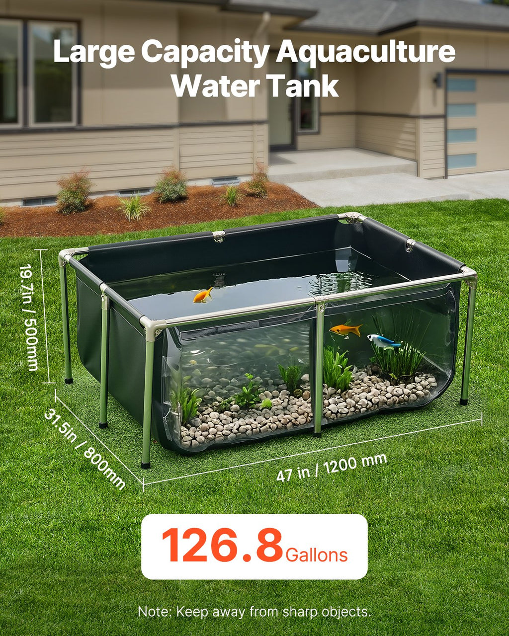 Toile Fish Pond au-dessus du sol Koi réservoir 126,8 Gal avec panneau clair