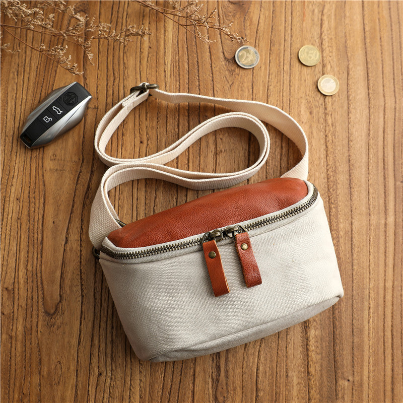 Minimalist Niche Artistic Street-Style Vintage Pure Cotton Canvas Crossbody Sac