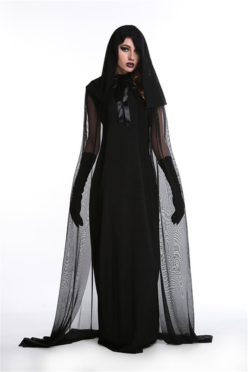 Cosplay Halloween Femmes Death Hell Witch Devil Vampire Uniforme Noir Robe Longue Party Cosp