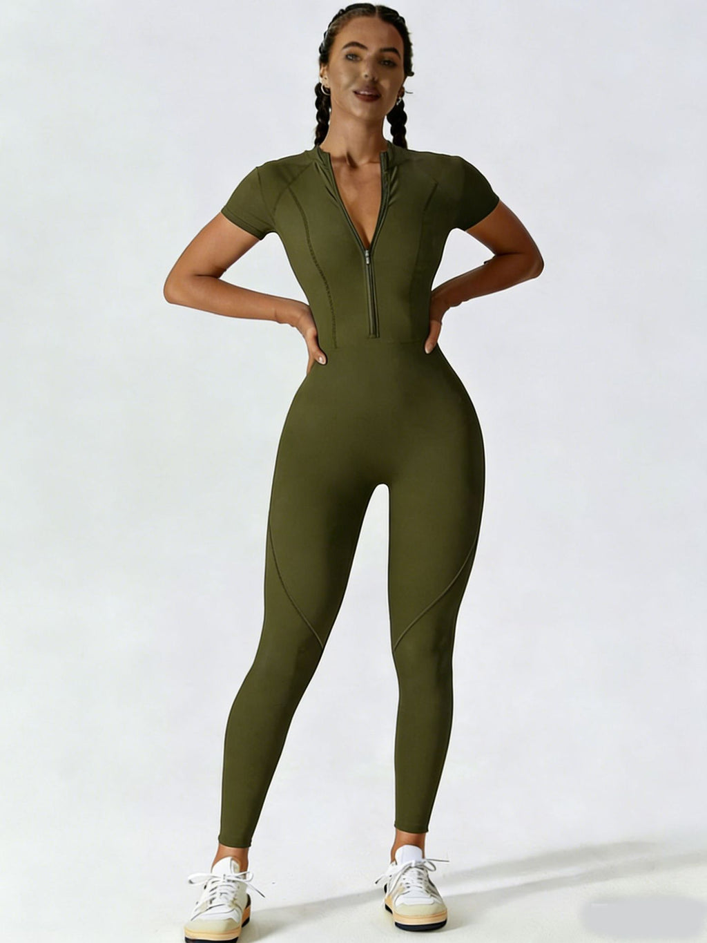 Maillot de saut en yoga à manches courtes Zipper pour femmes