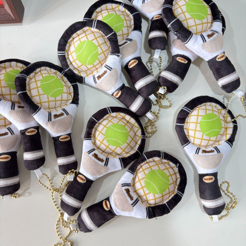 Interactive dog toy tennis racket bag charm