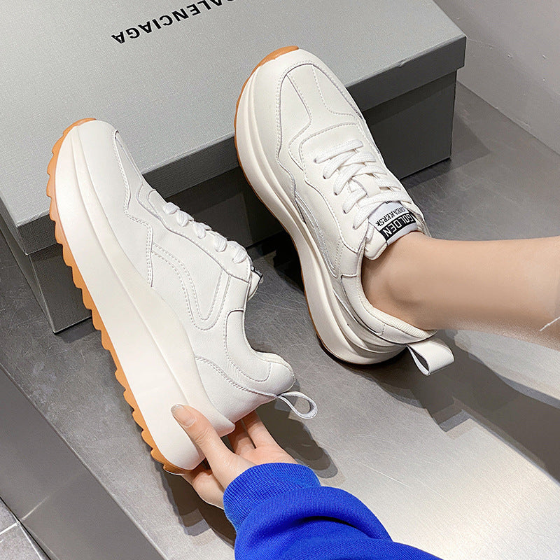 Women's Fashion Cattlehide Leather Casual Sports Shoes White