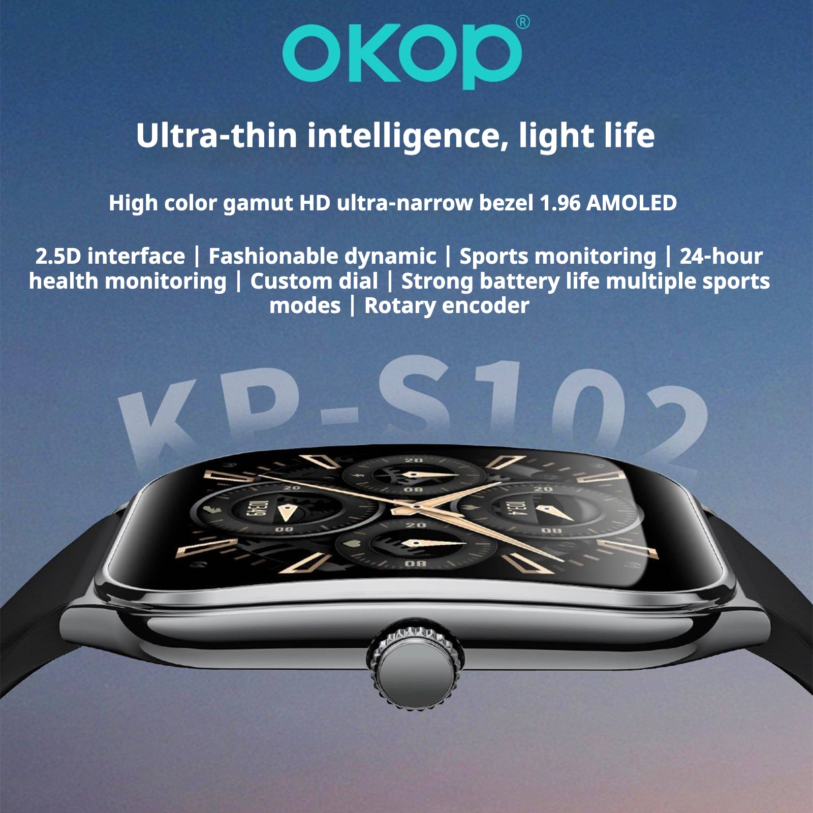 KP-S102 Smartwatch Bluetooth appelant moniteur de pression artérielle Pedometer Courbed Screen Narrow