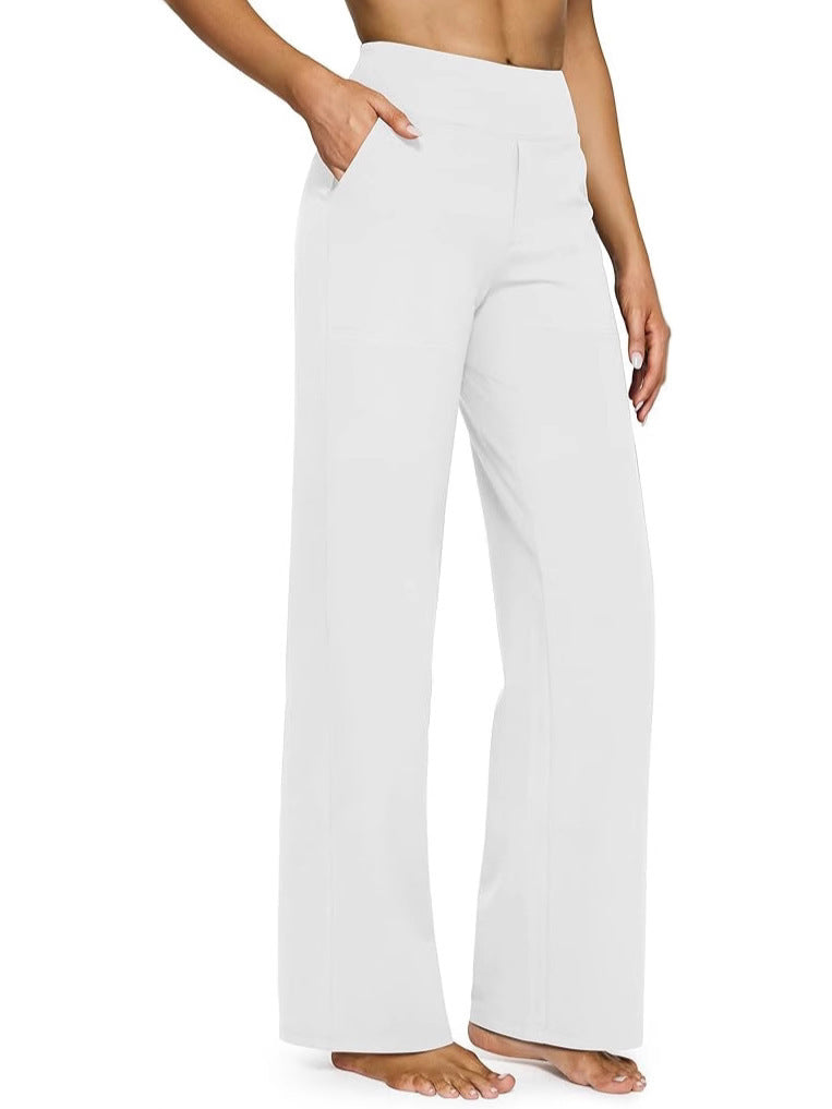Pantalons à pattes droites à taille haute avec poches longues