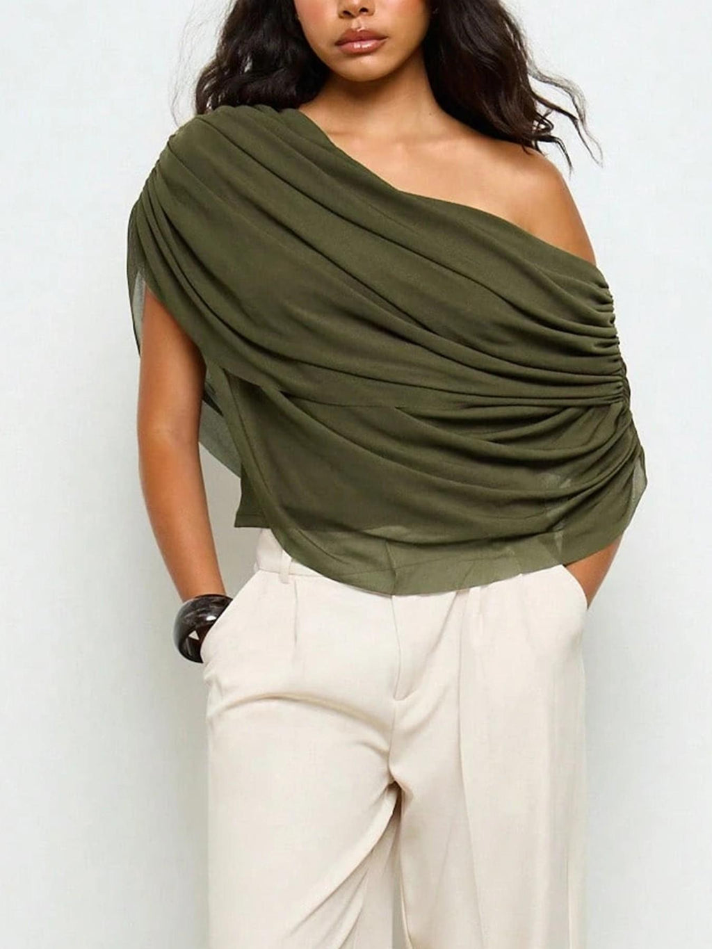 Femmes Mode Loose-fitting Cape-style Solid-color Top avec Pleats