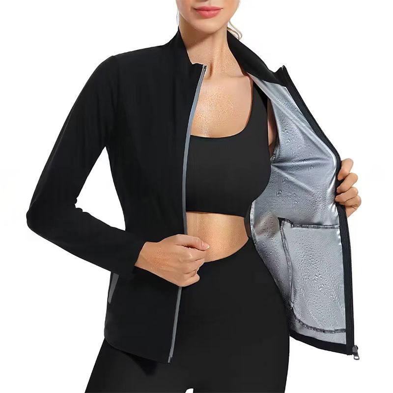 Femmes Fitness Sweaty Workout costume avec Silver-Coated Stand Collar Cardigan