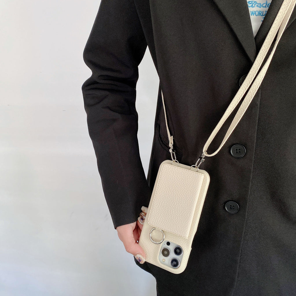 Motif Lychee Gauche et Droite Ouvert Miroir Beauté Étui de téléphone Lanyard