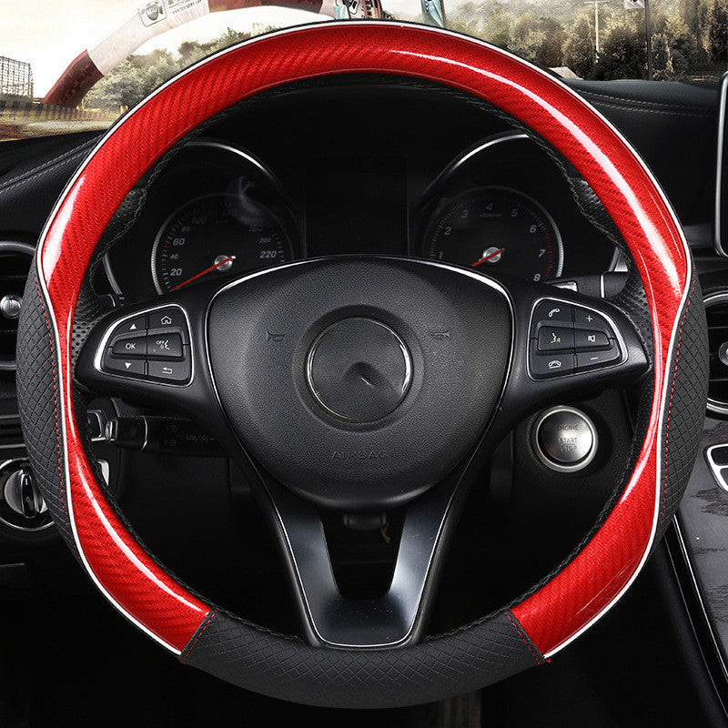 Couverture de volant de voiture Manche ronde Couverture fibre de carbone Texture