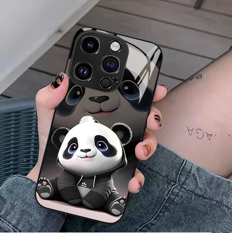 Housse de téléphone Panda Mignon Caricature National Trésor Verre cas dur
