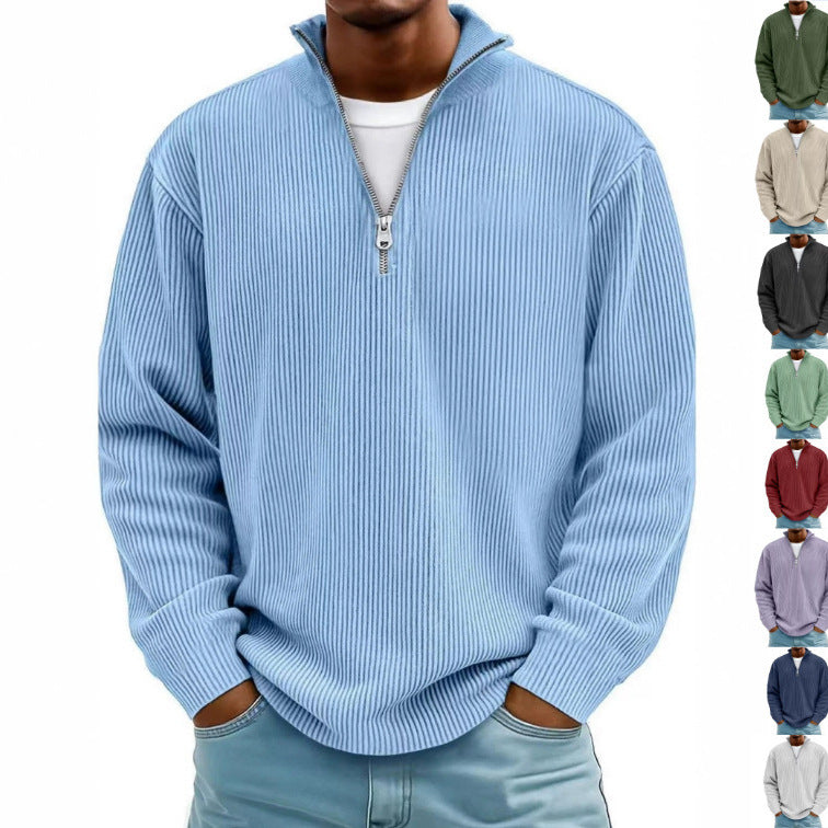 Amazon Arrivée Automne Hommes Casual Top Stand Collared Corduroy Longue Manches Hommes Polo Shir